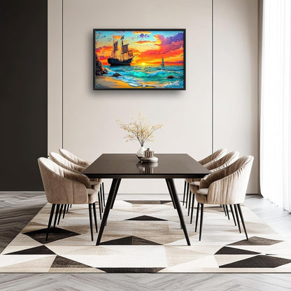 Framed Large Ship Wall Art for Living Room, Oversized Coastal Beach Boat Wall Decor Nautical