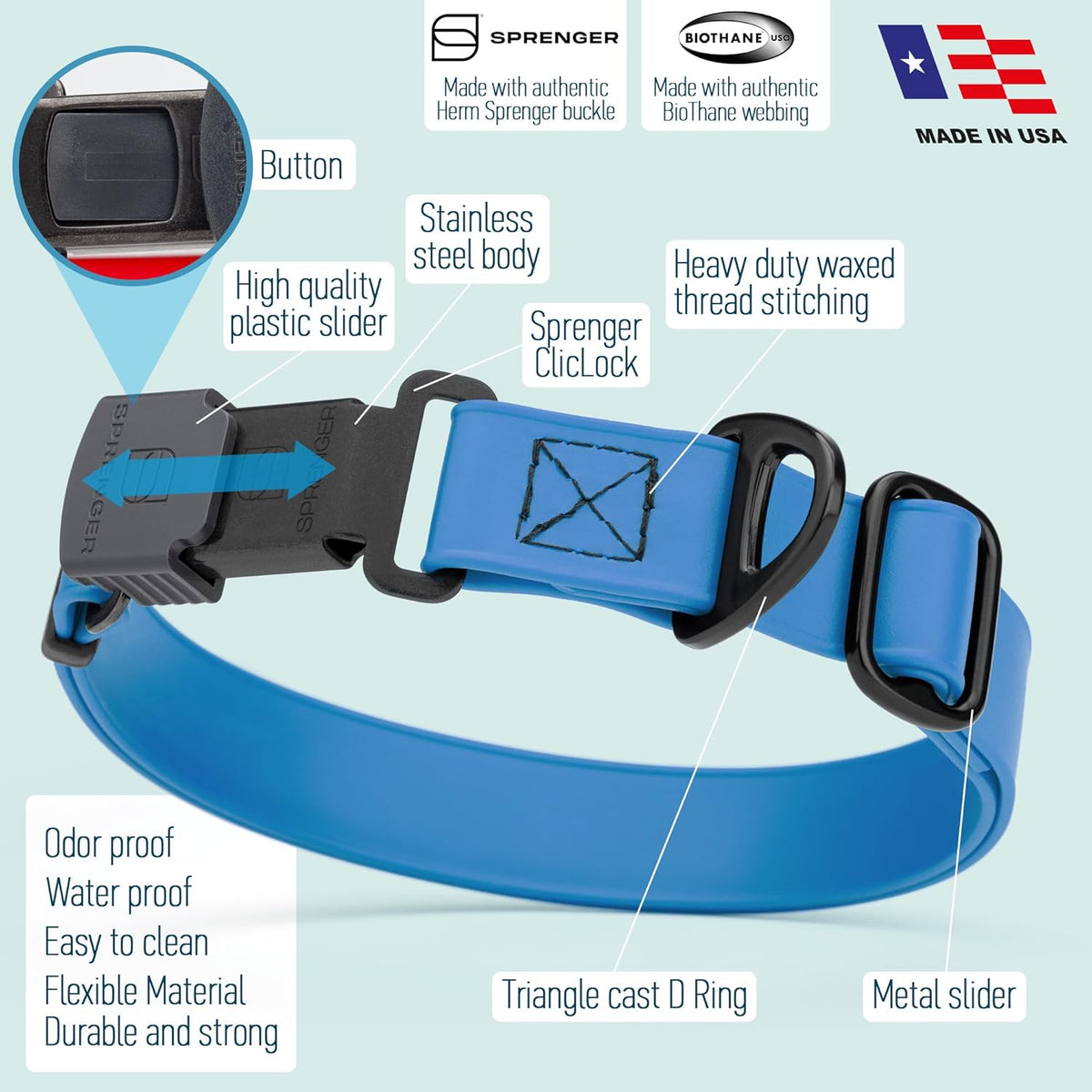 Dogline Biothane Waterproof Dog Collar with Herm Sprenger Stainless Steel Quick Release Buckle