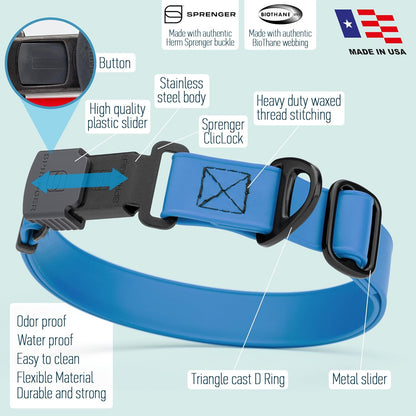 Dogline Biothane Waterproof Dog Collar with Herm Sprenger Black Stainless Steel Quick Release