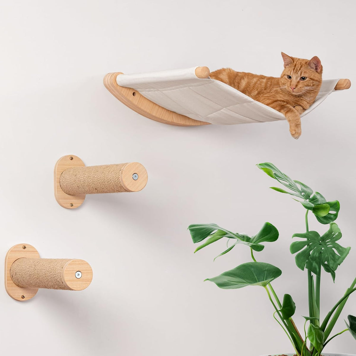 7 Ruby Road Cat Hammock Wall Mounted Shelf with Two Steps Set - Wall Shelves and Perches for