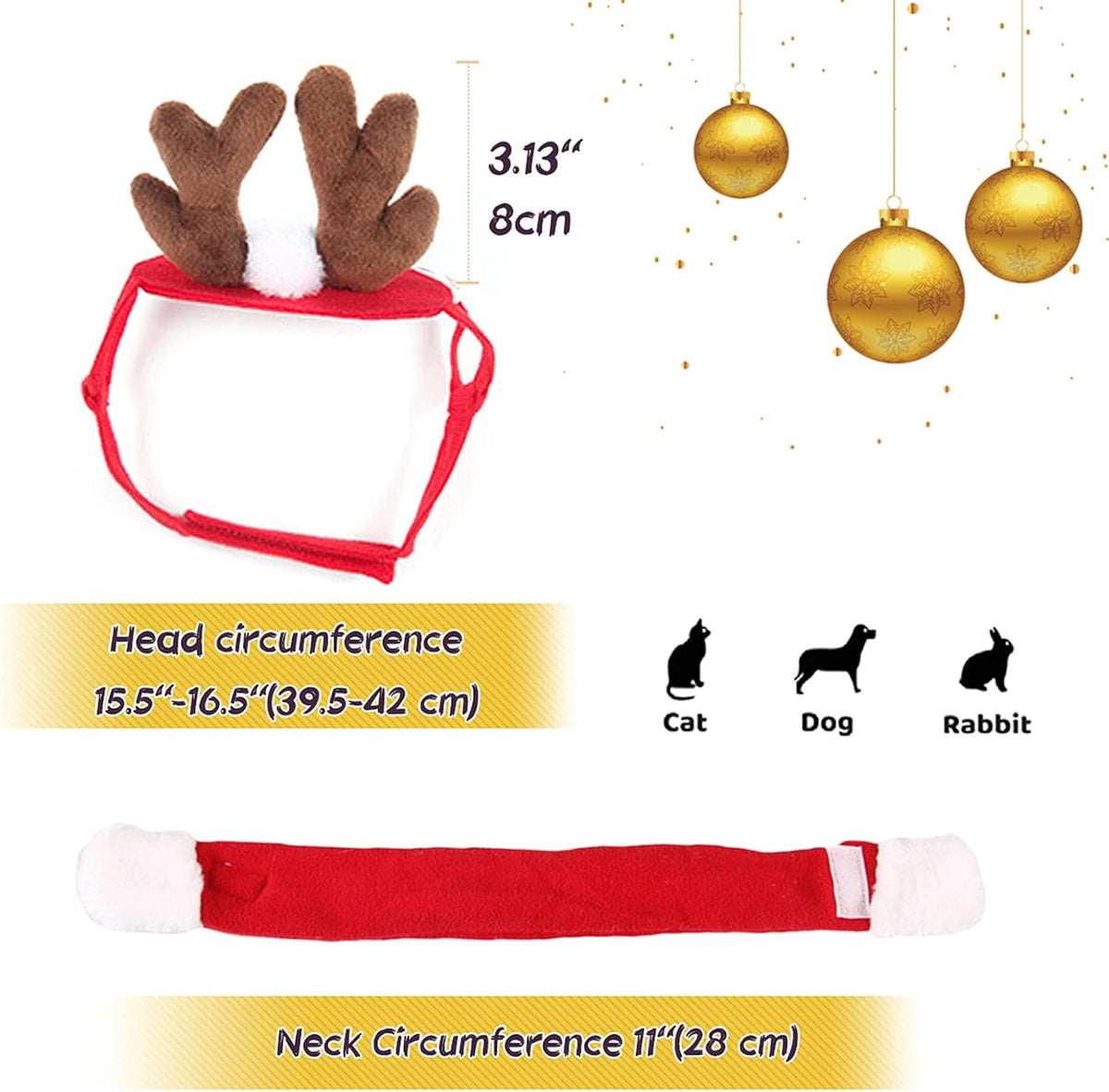 Enjoying Pet Christmas Costumes for Cats Small Dogs, Cat Reindeer Antlers Headband with Xmas Scarf