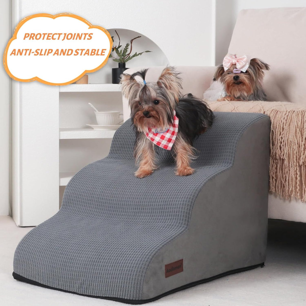 3-Step Dog Ramp and Stairs for Sofa and Chair - Non-Slip Sturdy Pet Steps for Small Dogs and