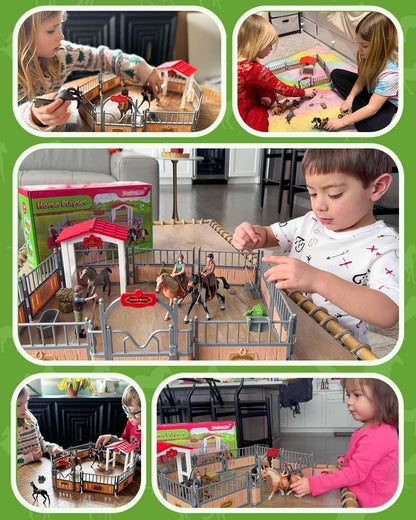 Horse Stable Playset, Horse Gifts for Girls and Boys with 3 Horses and 2 Riders, Horse Toys Set
