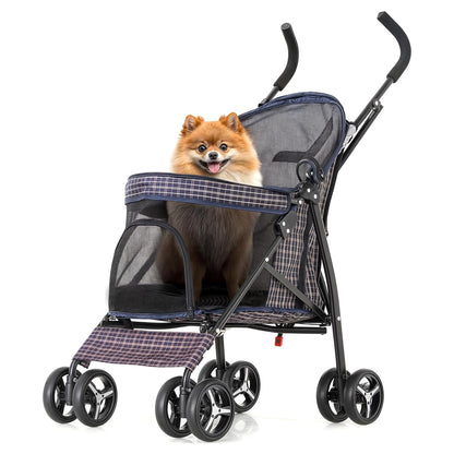 MoNiBloom 4 Wheels Pet Stroller, Easy-Fold Umbrella Shaped Dog Cat Jogger Stroller w/Storage Bag &