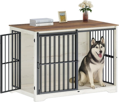 XXL Large Dog Crate Furniture, 46.9" Indoor Dog Kennel Furniture with Barn Door, Wooden Tall Dog