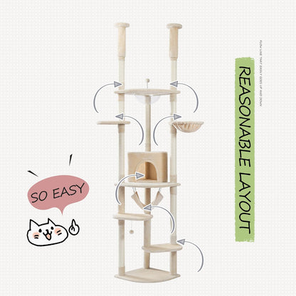 PEQULTI Floor to Ceiling Cat Tree 92.9’’-101.6’’ Height Adjustable Cat Tower Tall Kitty Climbing