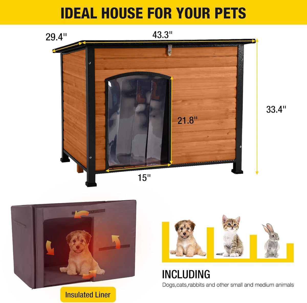 Aivituvin Dog House Outdoor & Indoor Dog Kennel with Insulated Liner for Winter Waterproof Large