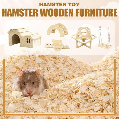 Hamster Toys 5-Piece Set,Hamster House, Swing, Climbing Ladder, Seesaw & Exercise Wheel,Pet DIY