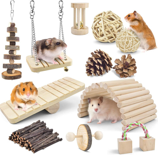 ERKOON New 12 Pack Hamster Chew Toys Gerbil Rat Guinea Pig Chinchilla Chew Toys Accessories