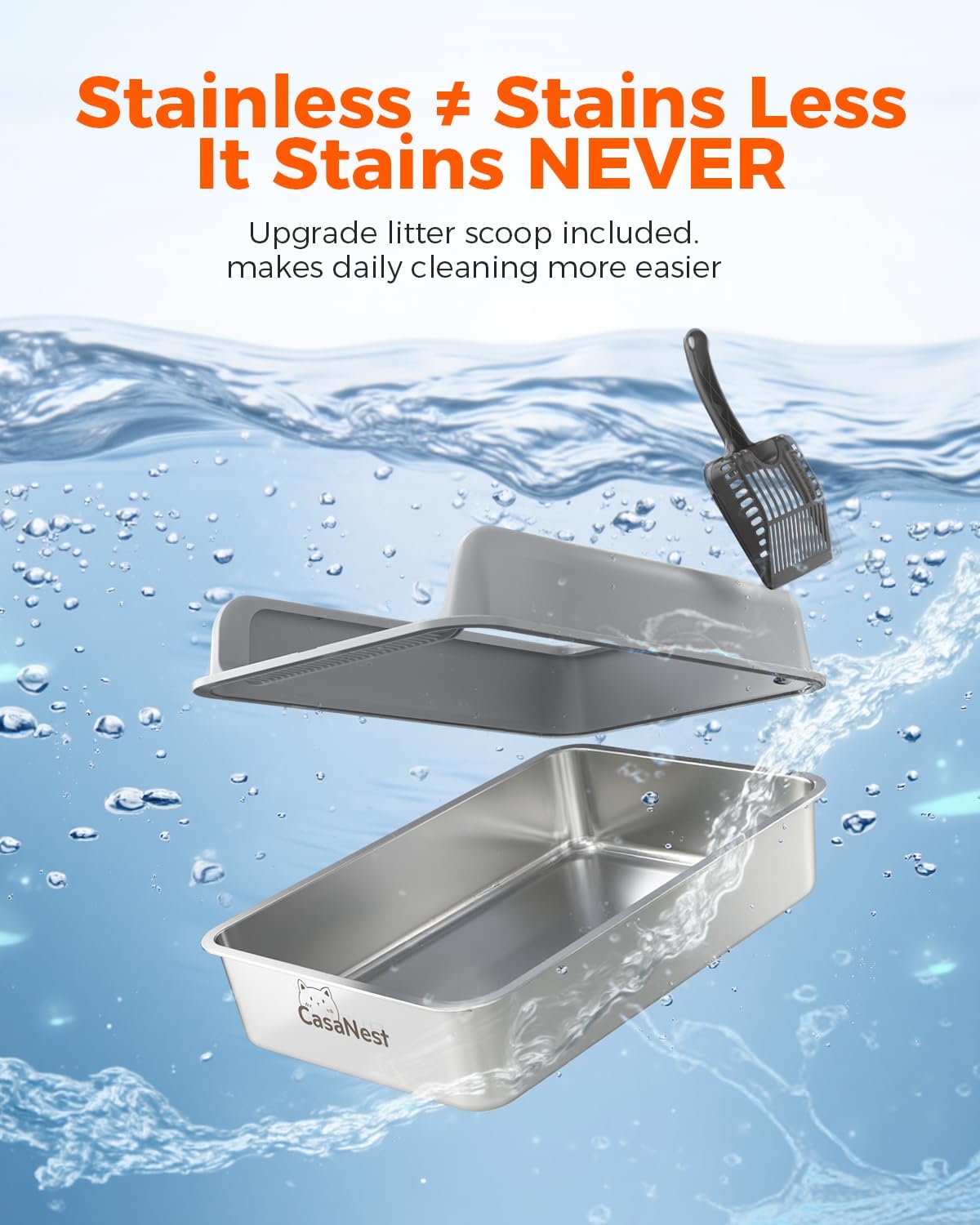 XXXL Stainless Steel Cat Litter Box 28.1''×20.5''× 10.1” Extra Large Metal Cat Litter Box for Big