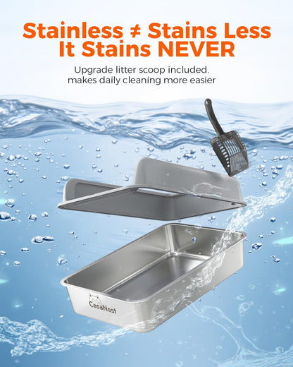 XXXL Stainless Steel Cat Litter Box 28.1''×20.5''× 10.1” Extra Large Metal Cat Litter Box for Big