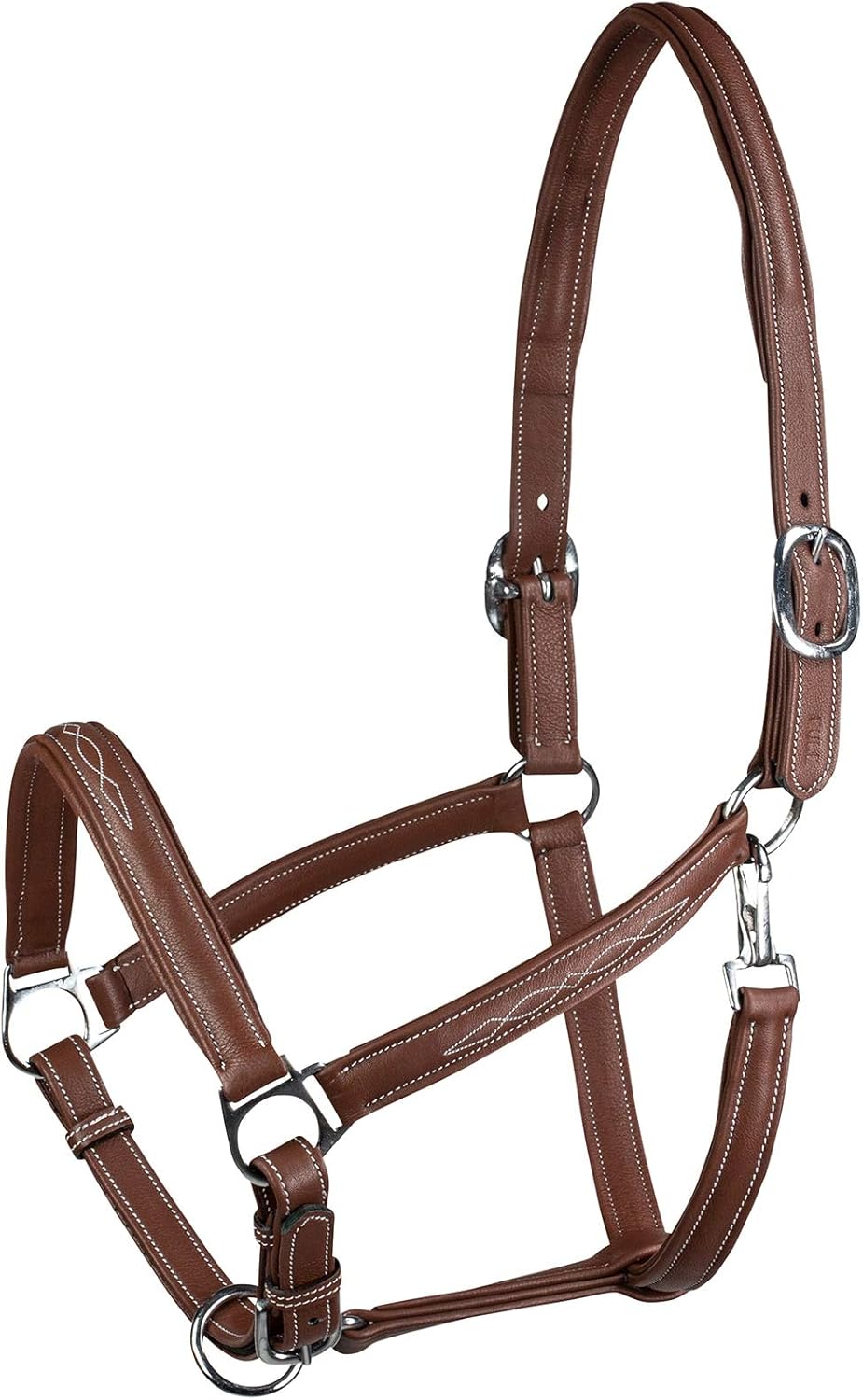 HORZE Warren Soft Adjustable Genuine Leather Horse Halter | Stainless Steel Hardware - Light Brown