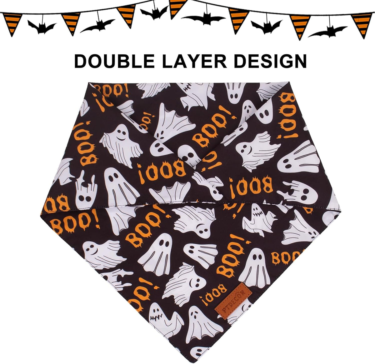 PTDECOR Halloween Dog Bandana, Reversible Holiday Pet Scarf, Multi Size, Triangle Puppy Halloween