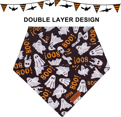 PTDECOR Halloween Dog Bandana, Reversible Holiday Pet Scarf, Multi Size, Triangle Puppy Halloween