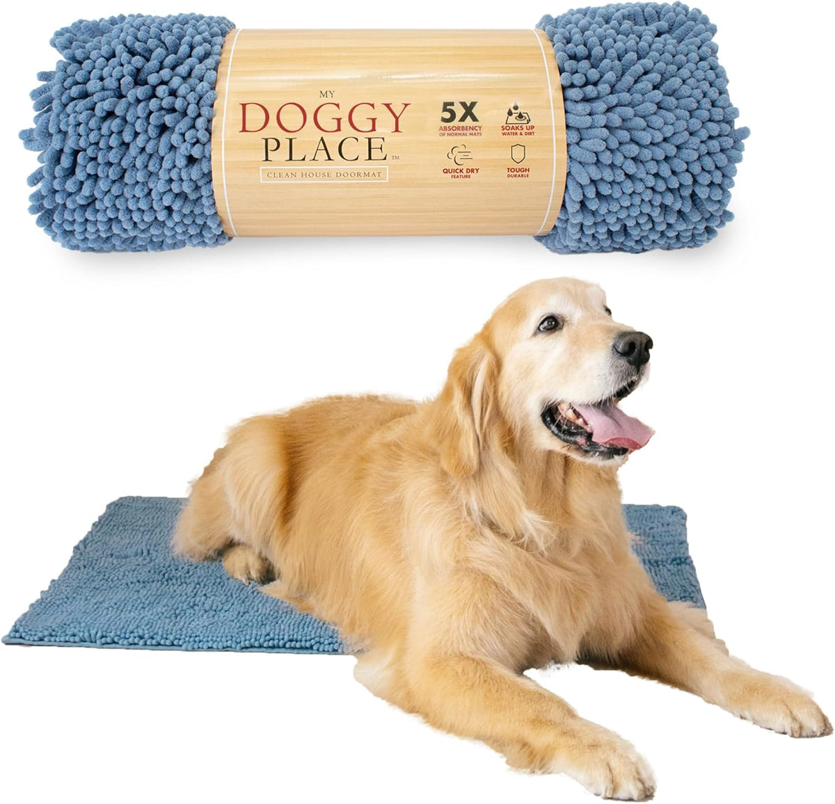 My Doggy Place Microfiber Dog Mat for Muddy Paws, 36" x 26" Faded Denim - Absorbent and