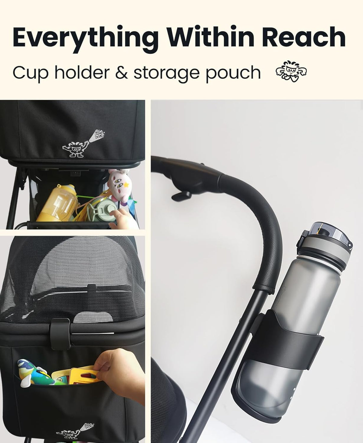4 Wheels Pet Stroller, Dog Stroller for Small/Medium Dogs and Cats up to 33 lbs, One-Click Fold &