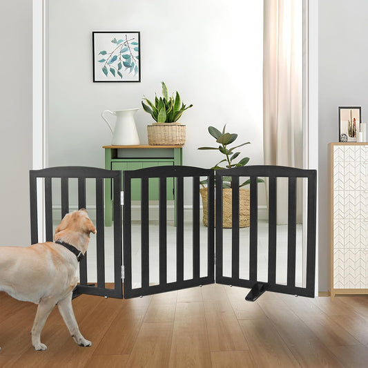 ZJSF Foldable Freestanding Indoor Dog Gate for House Wood Long Pet Gates Dog Fence for Stairs Puppy