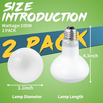 LUCKY HERP Reptile Heat Lamp - 100W (2nd Gen) Heat Lamp Bulbs for Reptiles 2 Pack, Amphibians