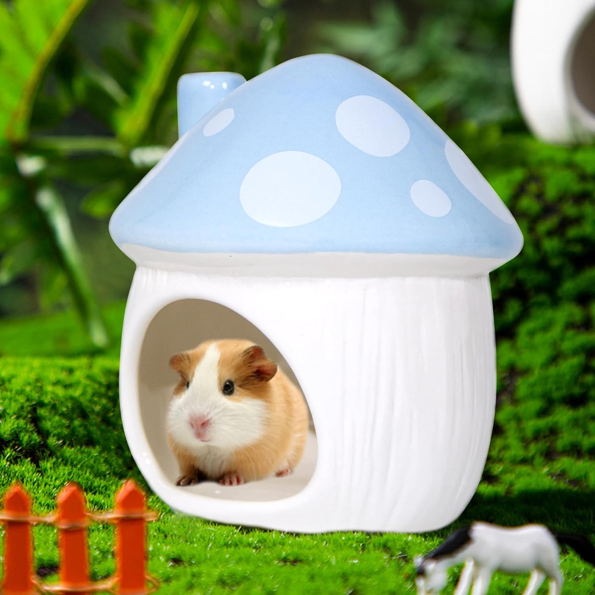 Ceramic Mushroom Hamster Hideout - Hamster Habitat for Hamsters Chinchillas Hedgehogs and Gerbils