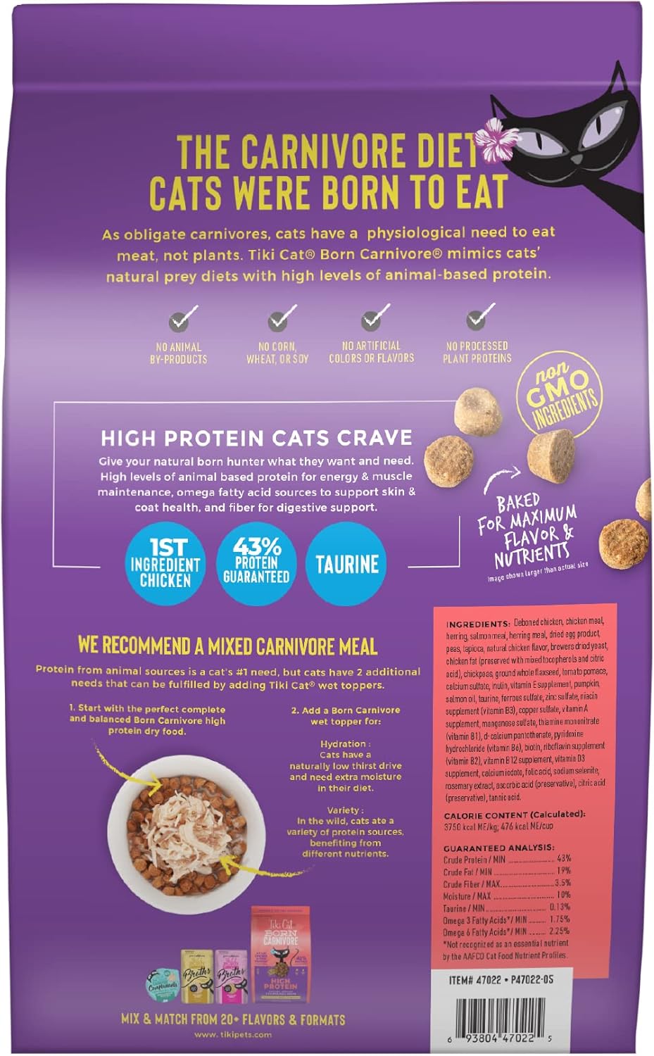 Tiki Cat Born Carnivore High Protein, Chicken, Herring & Salmon Meal, Grain-Free Baked Kibble to