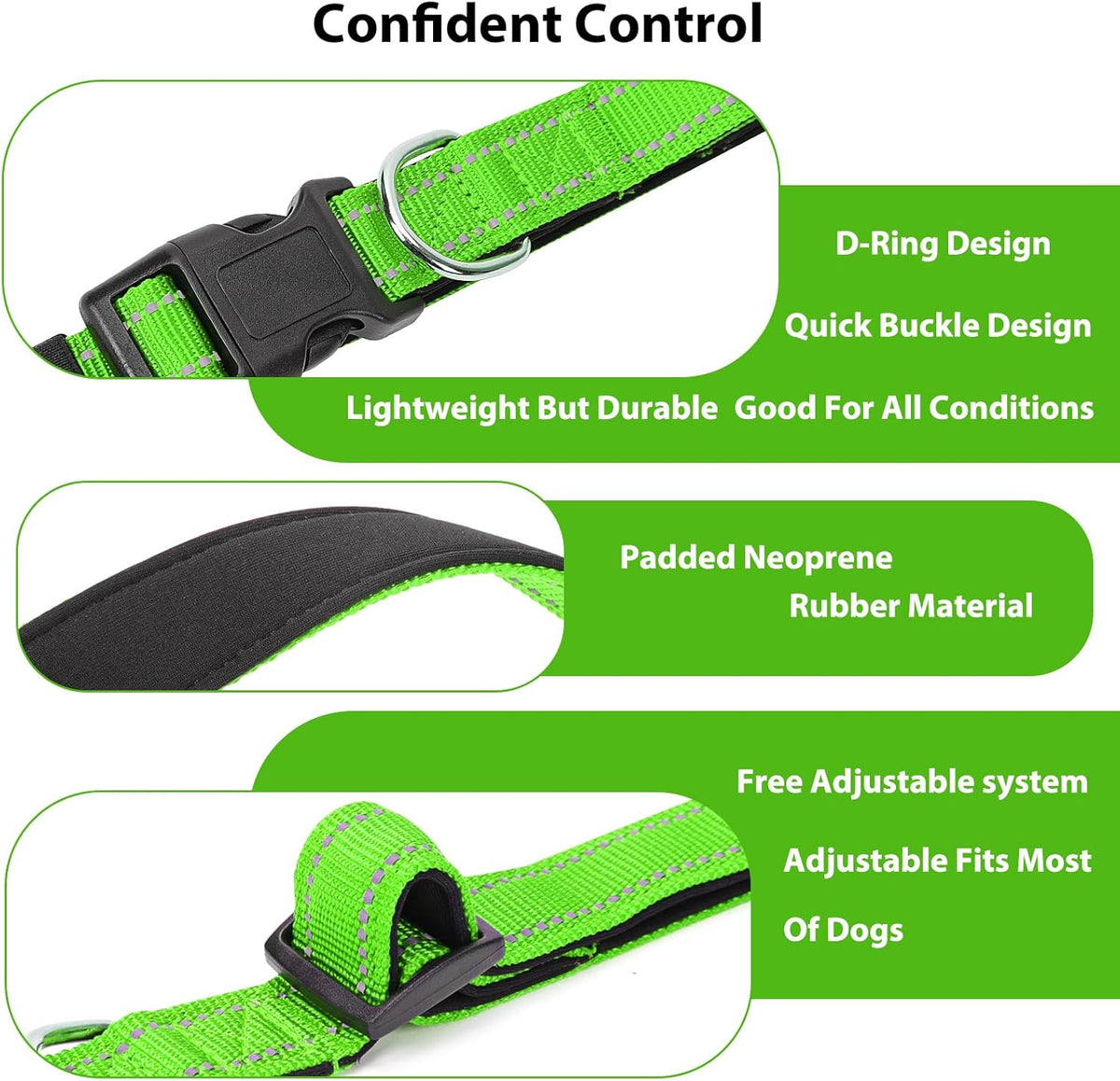 Reflective Dog Collar Padded with Soft Neoprene Breathable Quick Release Basic Dog Collars for