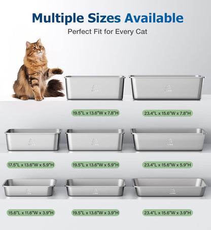 2 Packs Stainless Steel Cat Litter Box, 17.5" L×13.6" W×5.9" H, Metal Kitty Litter Box with High