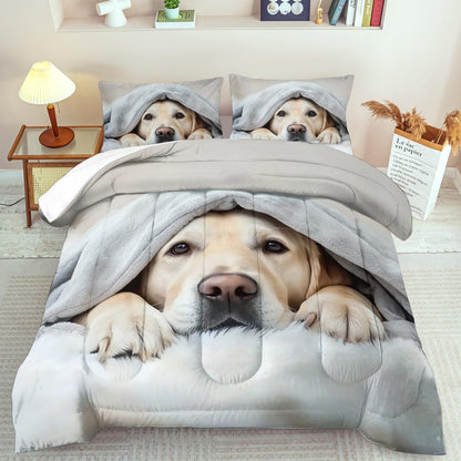 Grey Dog Comforter Set Twin Size Boy,Kawaii Pet Dog Animal Print Bedding Set for Girl,Cute Pet