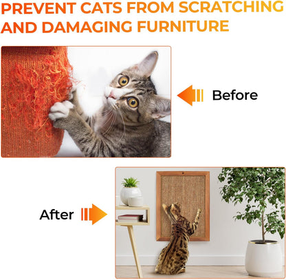 Cat Scratching Post - BXL, Natural Wooden Sisal Cat Wall Scratcher, Floor or Wall Mounted Vertical