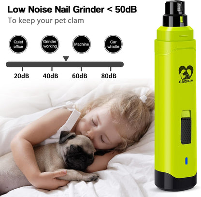 Casfuy Dog Nail Grinder Upgraded - Professional 2-Speed Electric Rechargeable Pet Nail Trimmer