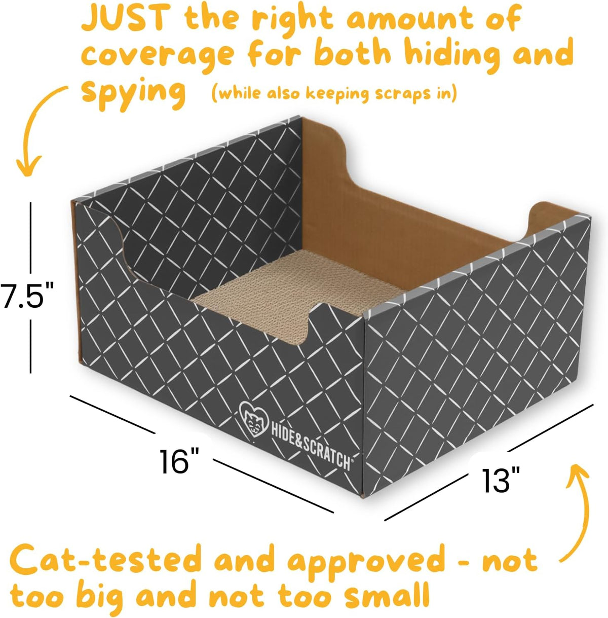 HIDE & SCRATCH Cat Scratcher Box and Cat Bed with Refillable Double-Sided Cardboard Scratch Pad for