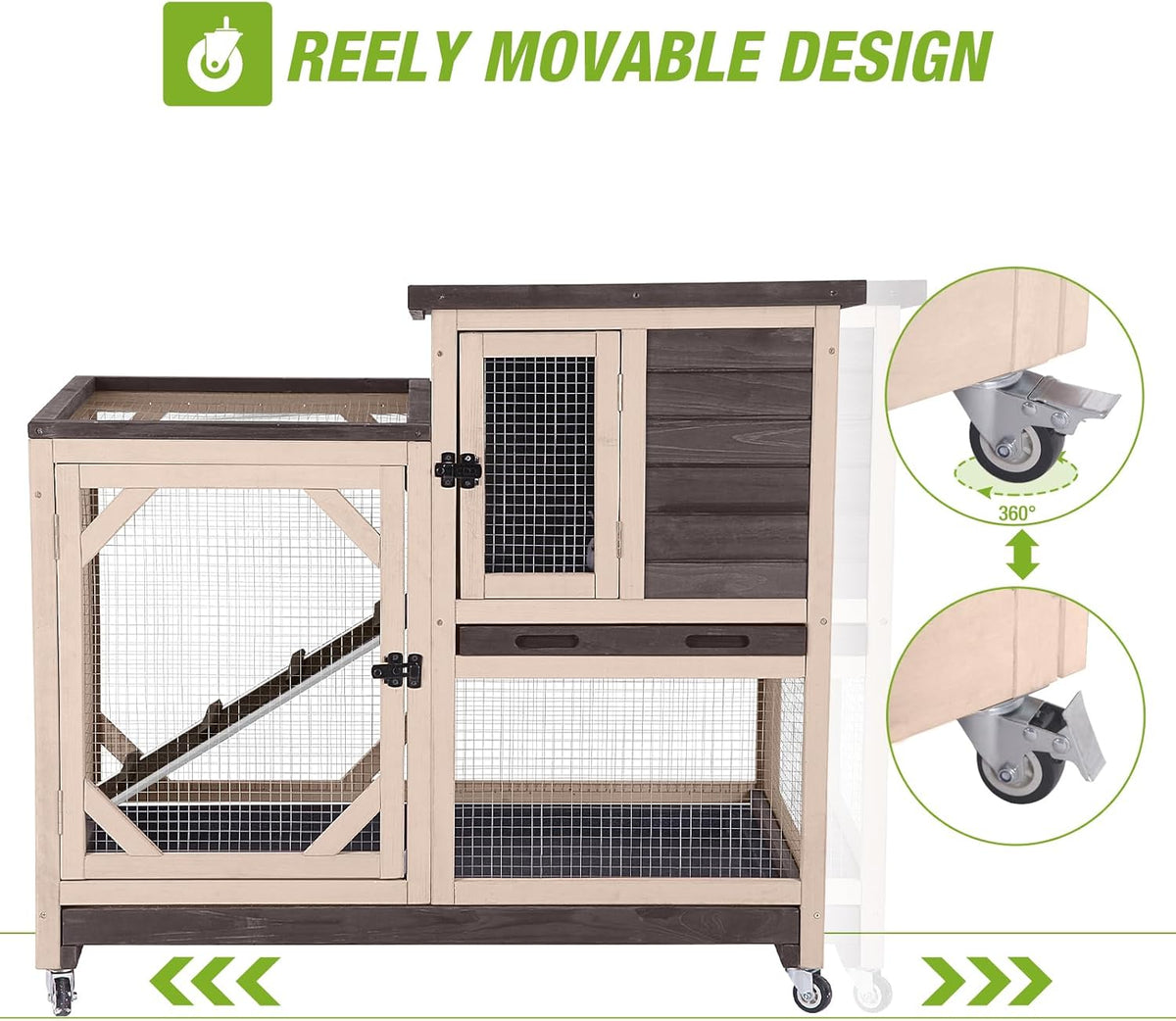 GUTINNEEN 2-Story Rabbit Hutch with Chew-Proof Ramp & Pull-Out Trays - Indoor/Outdoor 39.3" Wooden