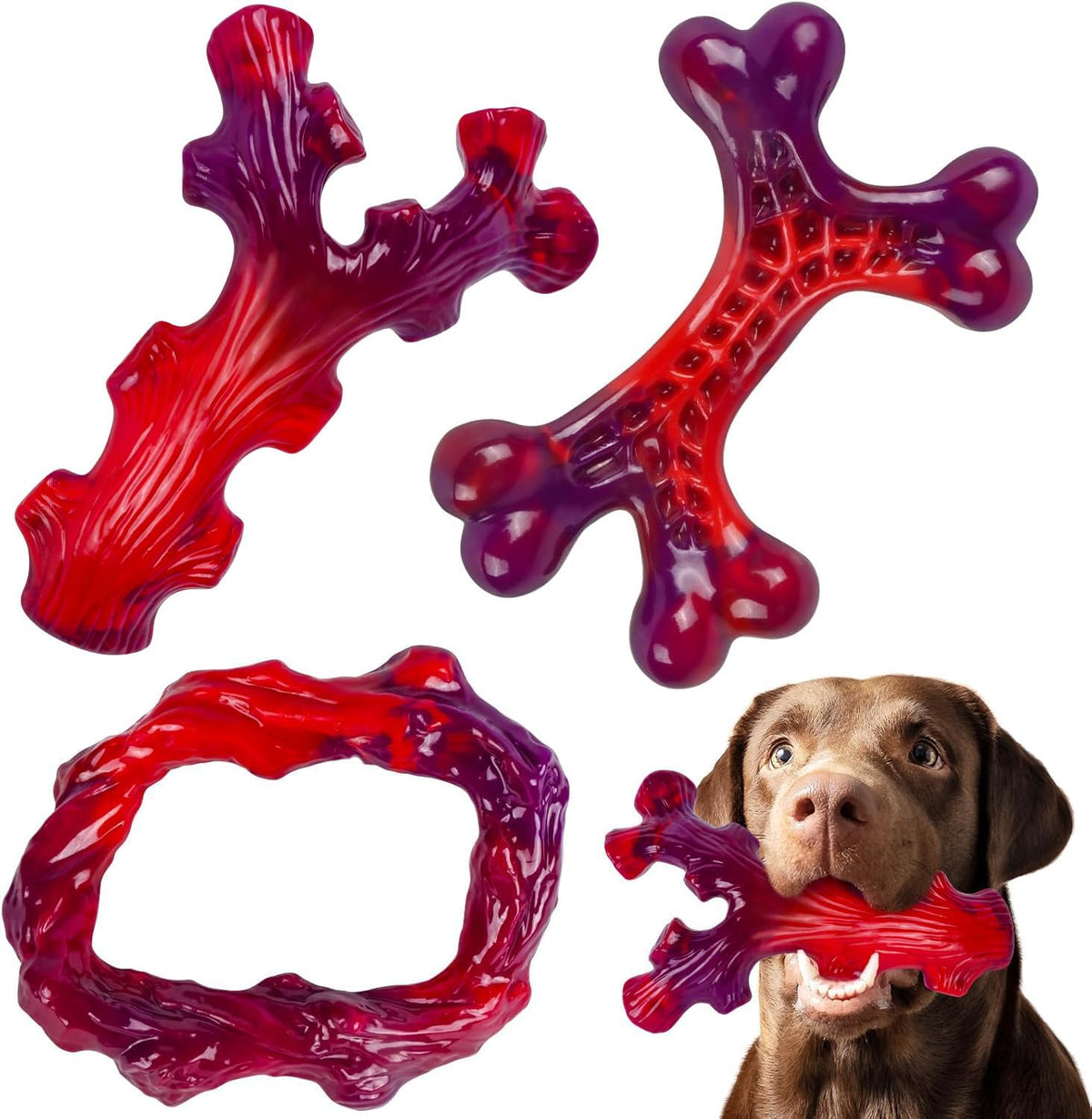 3 Pack Indestructible Dog Chew Bones for Aggressive Chewers - Heavy Duty Long Lasting Chew Toys for