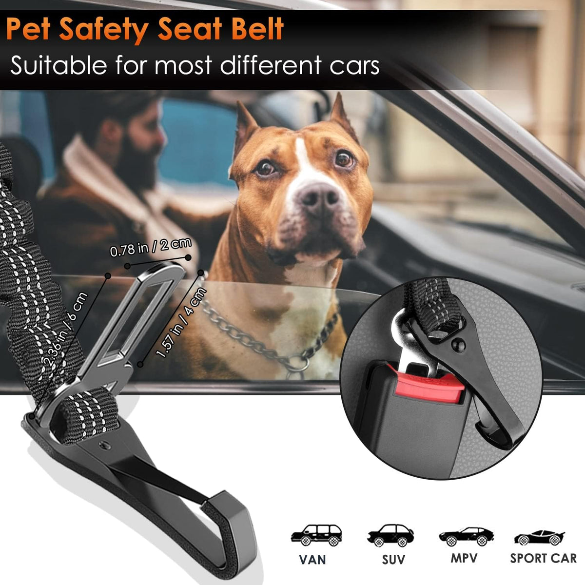 SlowTon Dog Seat Belt, Adjustable Dog Safety Belt Leash, 2 in 1 Latch Bar Attachment Dogs Car