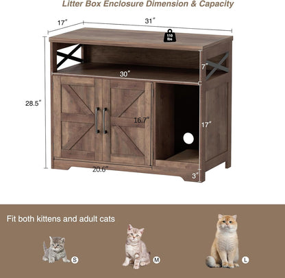 Cat Litter Box Enclosure, Hidden Litter Box Furniture with Scratch Pad, Farmhouse Indoor Cat House