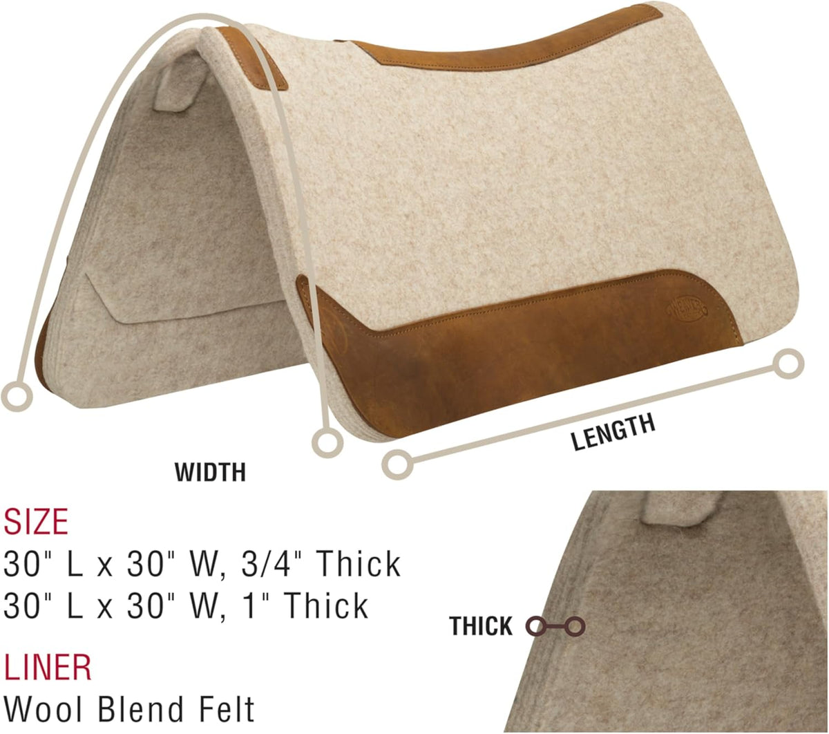 Weaver Equine 30" x 30" Contoured Wool Blend Felt Horse Saddle Pad, Shock Absorbing Western Saddle