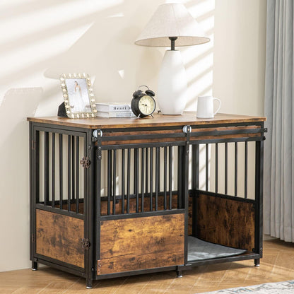 KOOPRO 40 Inch Dog Crate Furniture with Cushion for Large Medium Dogs, Wooden Heavy Duty Dog Kennel