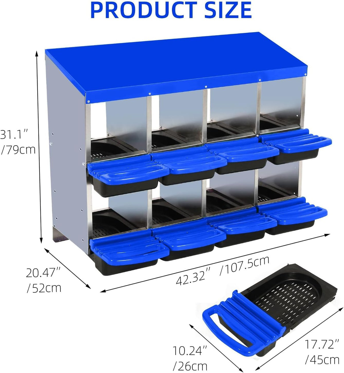 Chicken Nesting Boxes, 8 Hole Metal Chicken Laying Box with with Removable Trays and Roll Out Egg