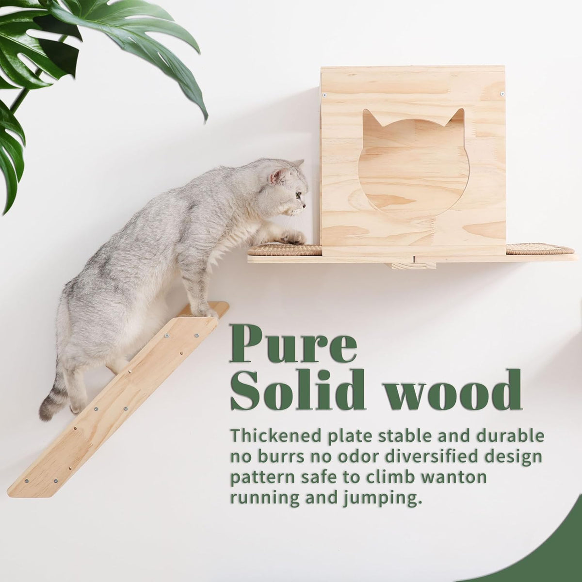 Cat Wall Shelves Set – Wall Mounted Cat Furniture with House, Sisal Mat, Scratching Posts & Perches