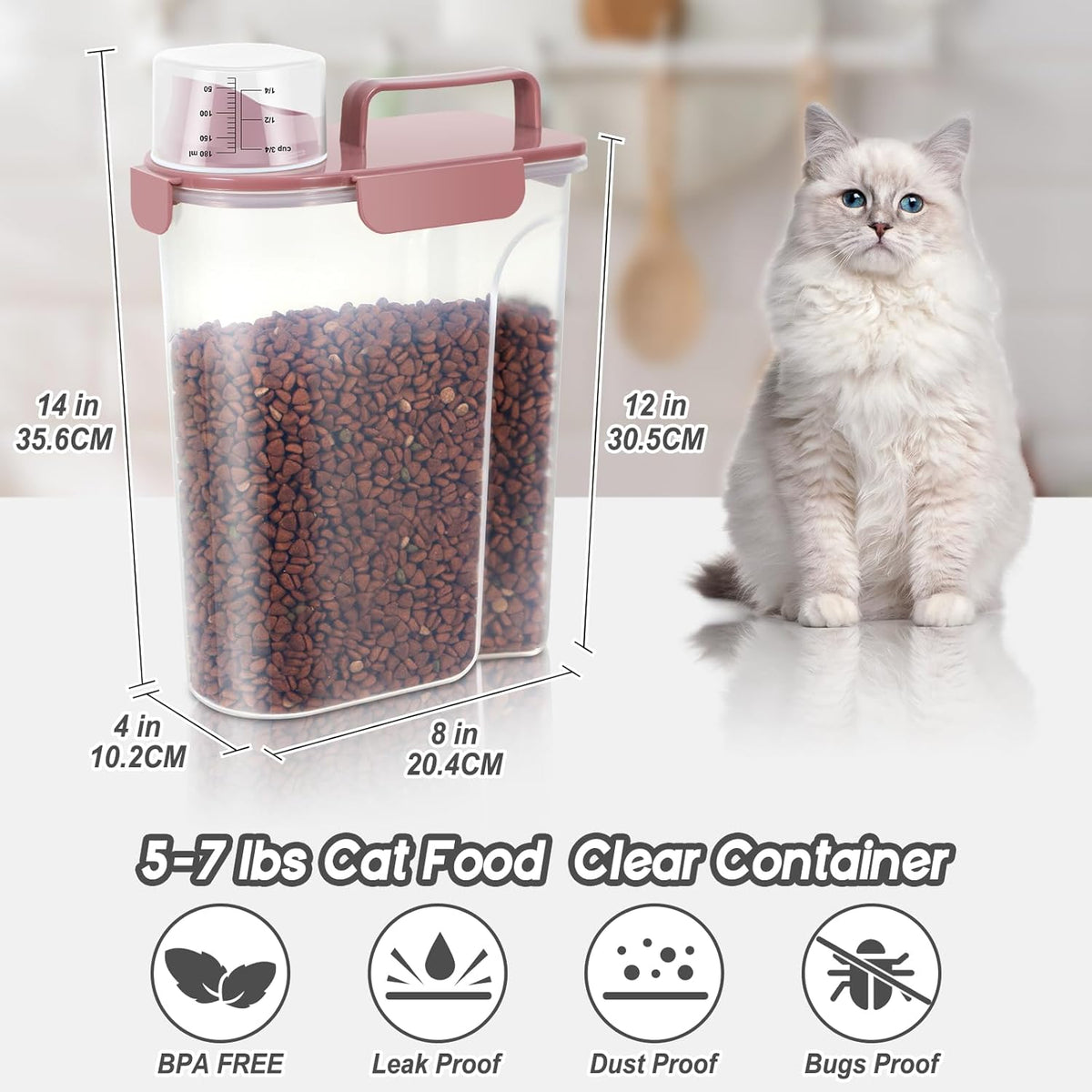 5-7Lbs Cat Dog Storage Container, Portable Pet Food Containers with Upgraded Large Spout and Cup