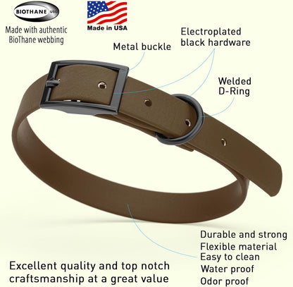 Dogline Biothane Waterproof Dog Collar Strong Coated Nylon Webbing with Black Hardware Odor- Proof