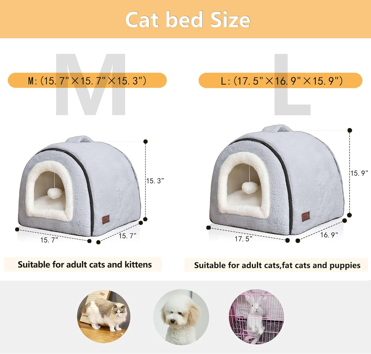 Cat Bed for Indoor Cats，Foldable cat cave，Anti-Slip & Water-Resistant Bottom，cat Houses for Indoor
