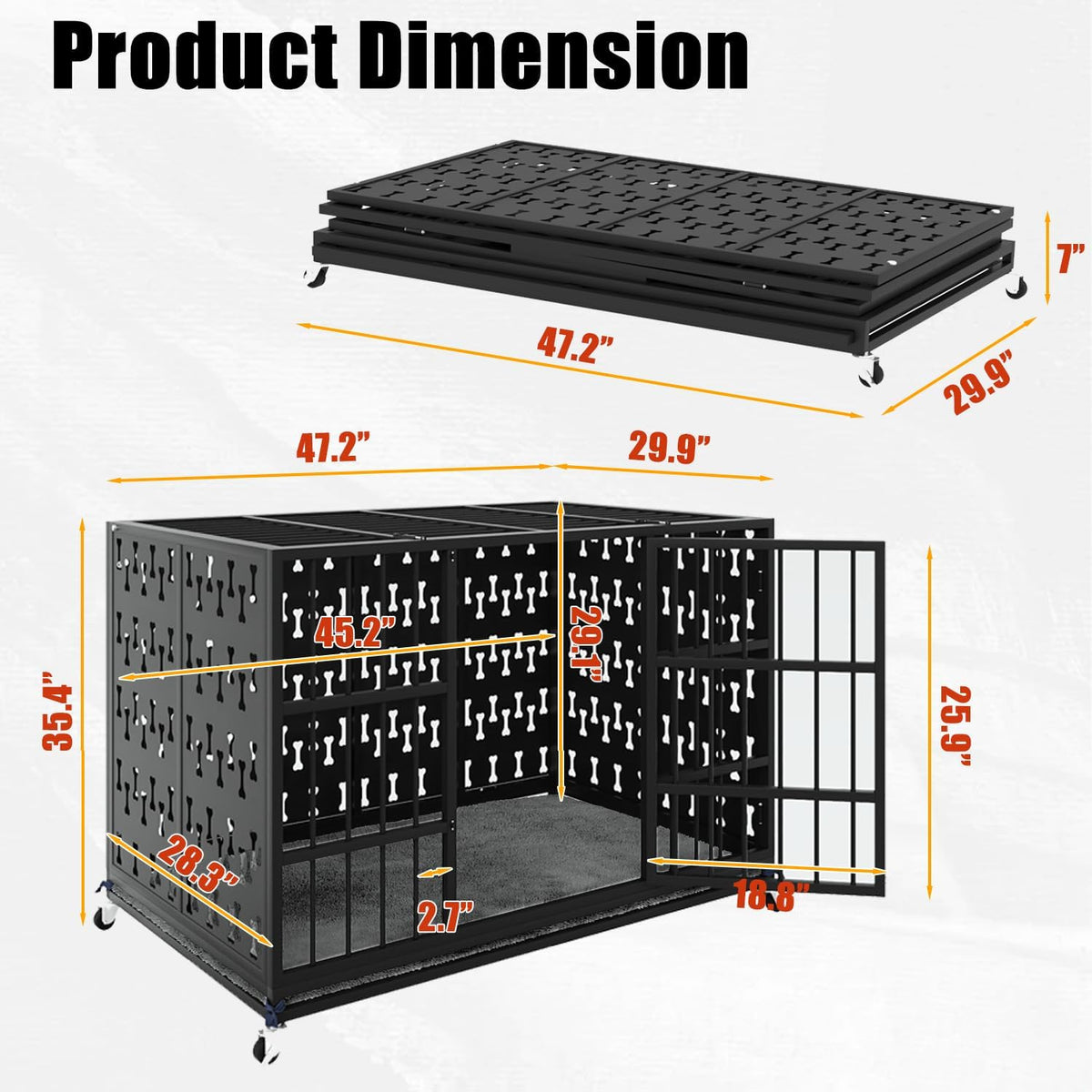 LEMBERI 48/42 inch Indestructible Heavy Duty Dog Crate with Cushion, High Anxiety Extra Large Dog