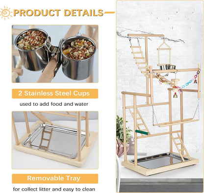 Pet Parrot Playstand Parrots Bird Playground Bird Play Stand Wood Perch Gym Playpen Ladder with