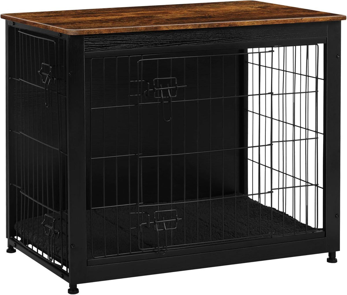 DWANTON Dog Crate Furniture with Cushion, Wooden Kennel Table with Double Doors, Indoor Dog House