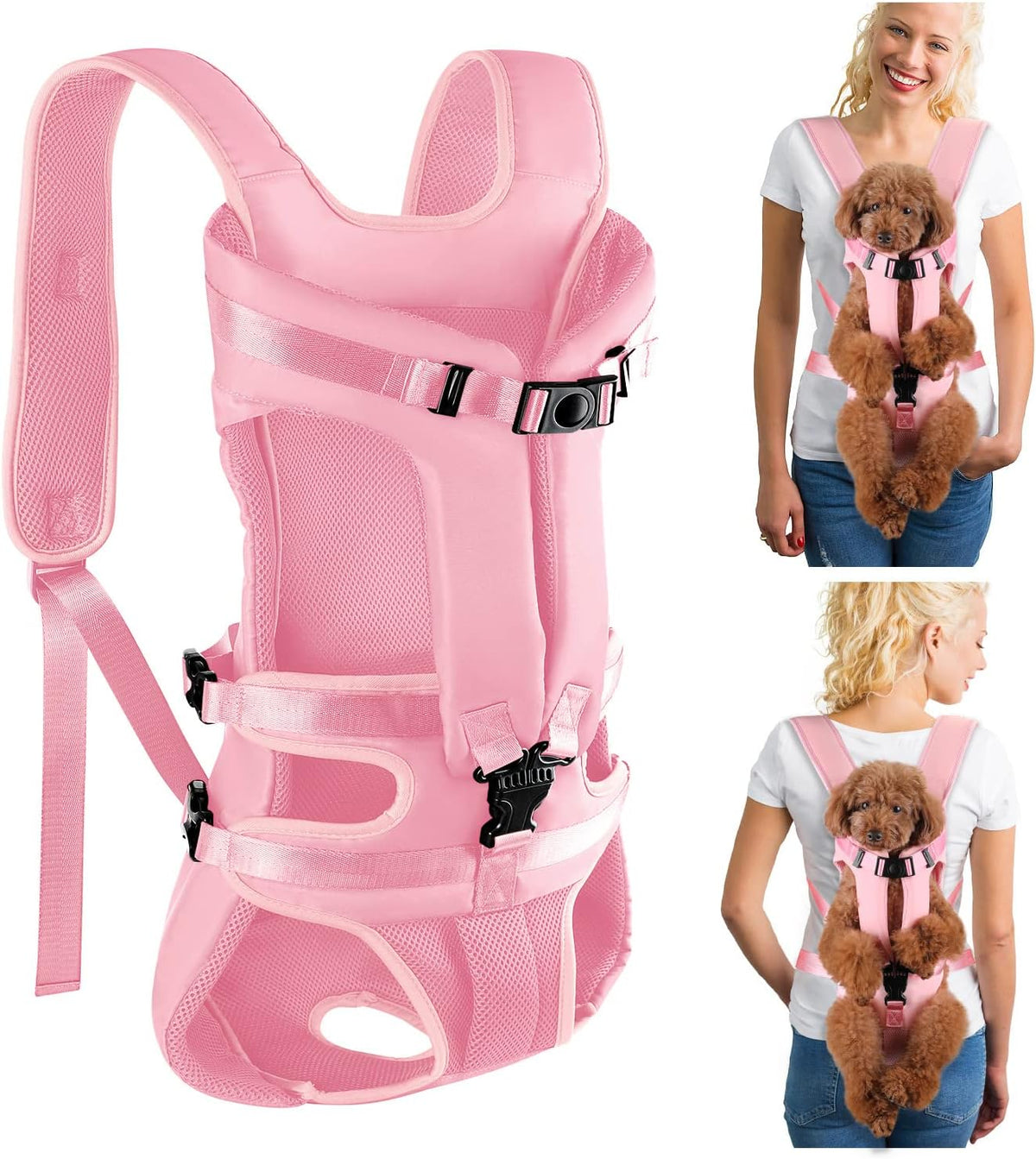 Lukovee Dog Backpack Carrier, Legs Out Easy-fit Dog Front Carrier for Small Medium Dogs, Adjustable