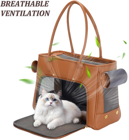 Fashion Pet Carrier Purse for Small Cat and Dog, Luxury Pu Soft-Sided Tote Bag with Large Pockets