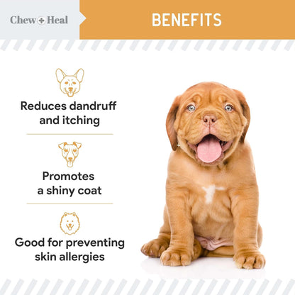 Salmon Oil for Dogs - 180 Soft Chew Omega Treats for Skin and Coat - Fish Oil Blend of Essential
