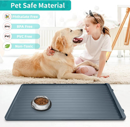 Dog Mat for Food and Water - 39.4" x 27" Large Pet Feeding Mats with Residue Collection Pocket