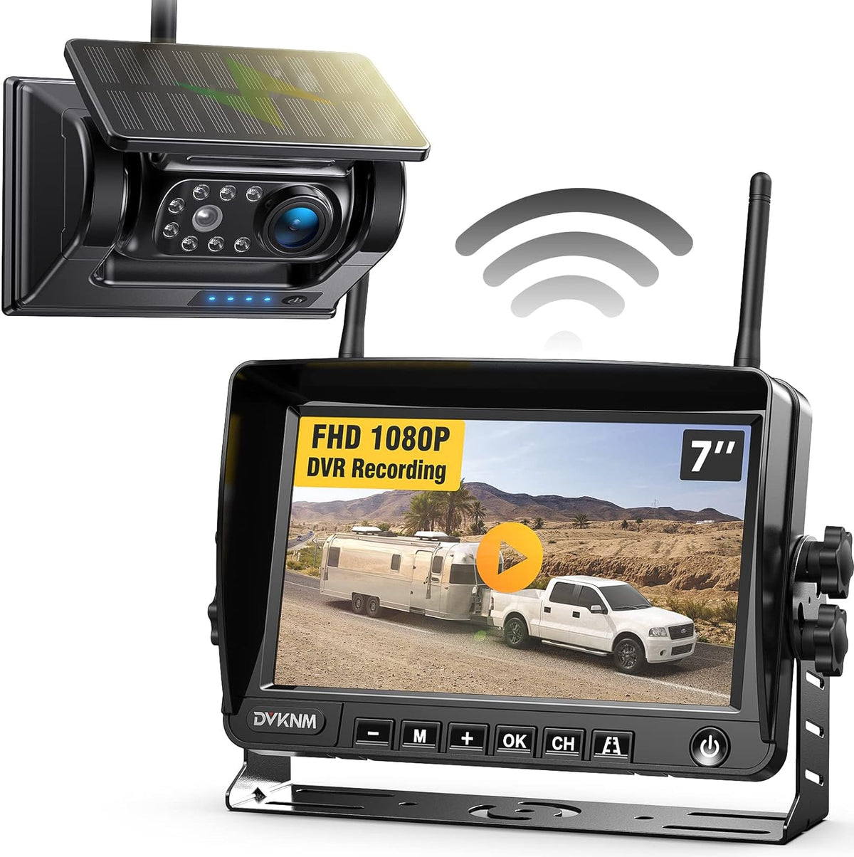 Magnetic Solar Wireless Backup Camera HD1080P 3 Mins DIY Installation DVR 7" IPS Monitor