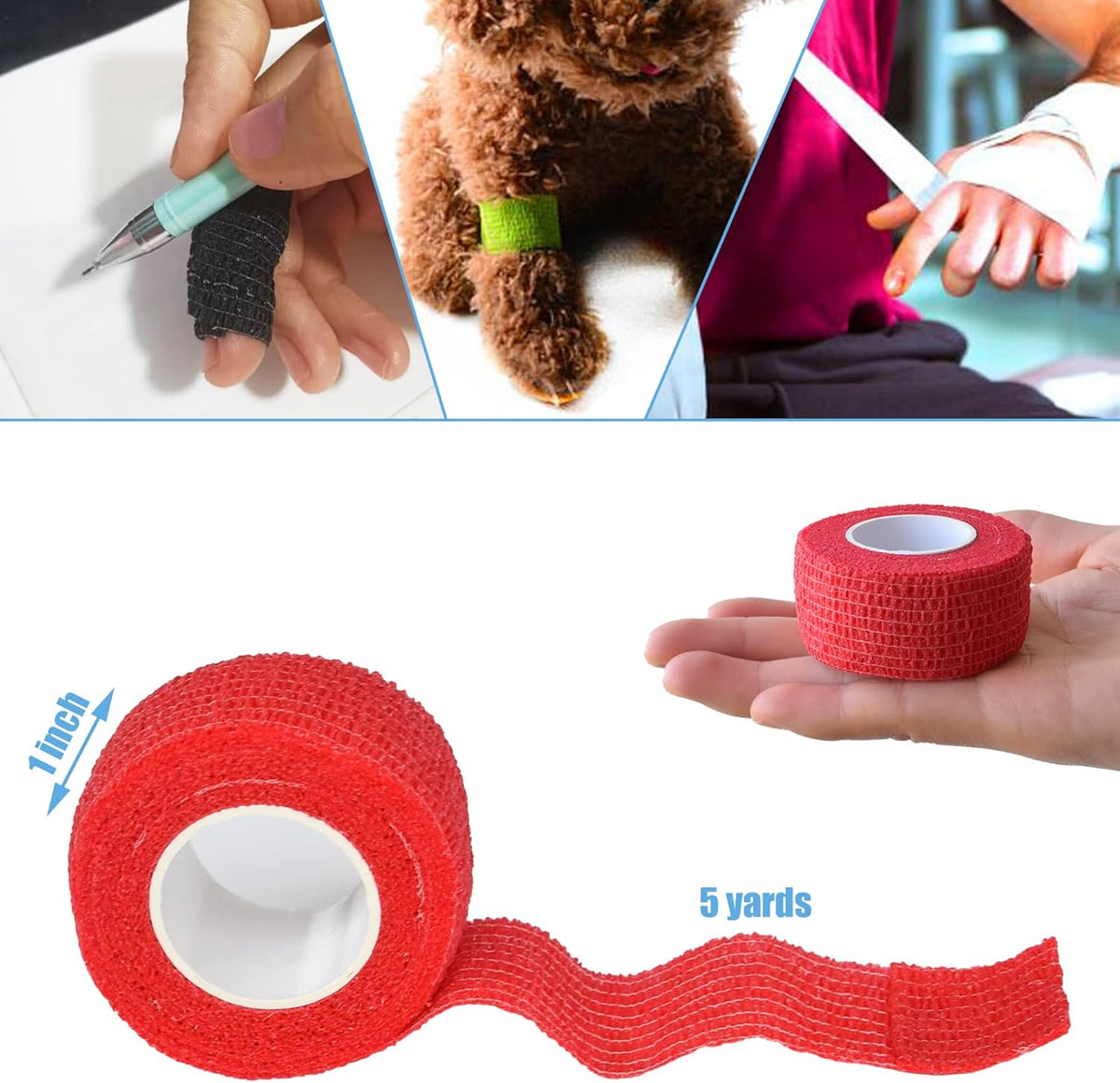 9 Pack 1" x 5 Yards Self Adhesive Bandage Wrap Self Stick Wrap for Ankle, Wrist, Finger, Sports